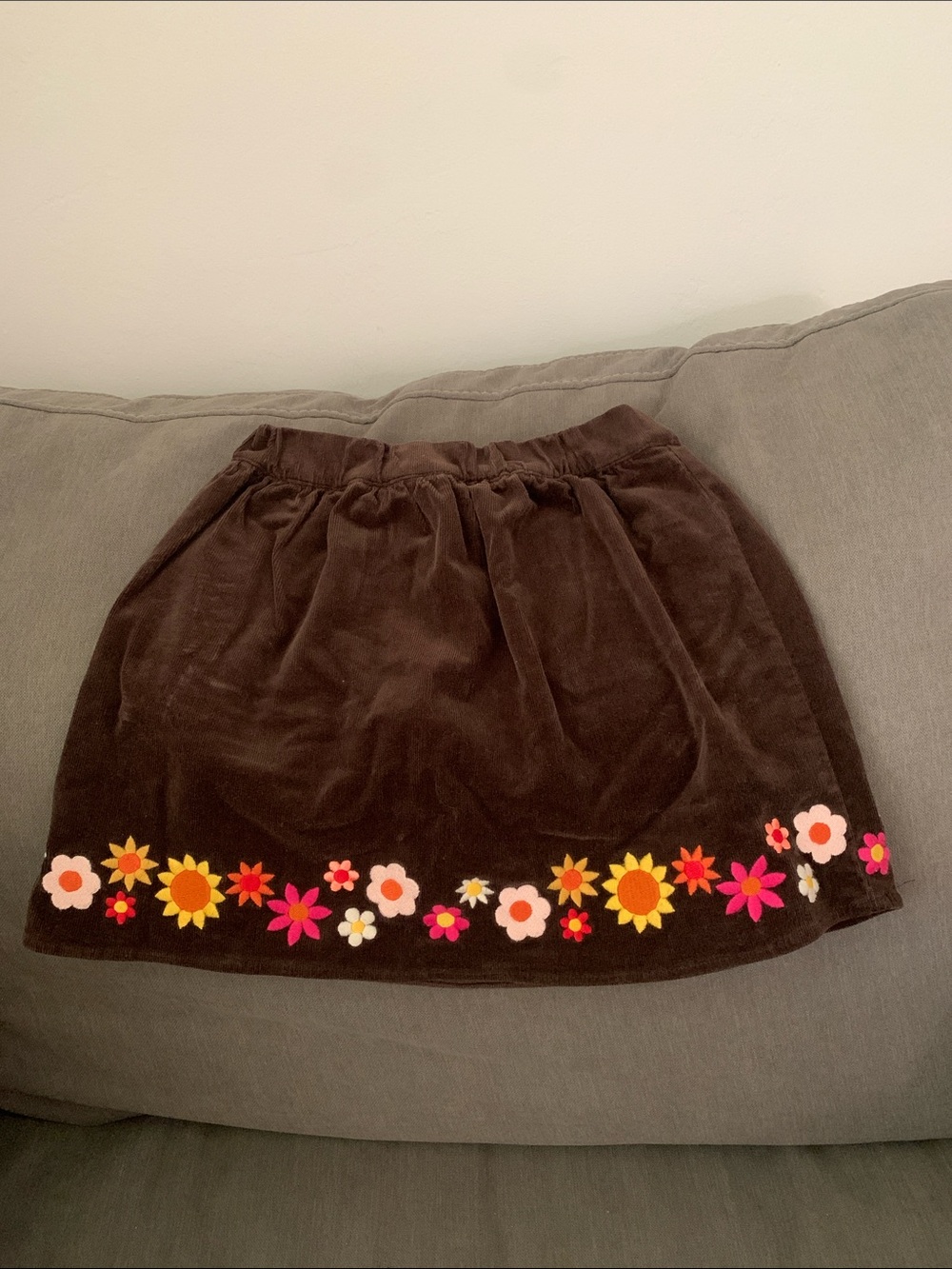 Gymboree Brown Velvet Mini Skirt with Multicolor Floral Trim